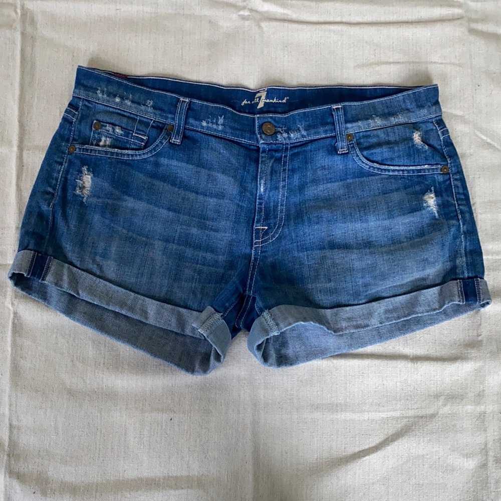 7 for All Mankind Lightly Distressed Denim Shorts